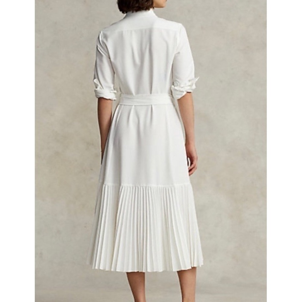 POLO Ralph Lauren Shirt Dress Belted Split Hem Size 4 Pleated Lower Hem Ivory‎ - Picture 11 of 12